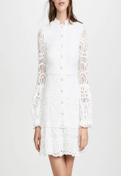 

lia's latest lace embroidery ruffled lantern sleeve hollow dress6616885, Black