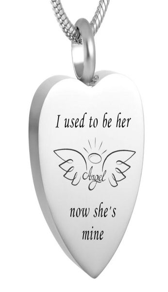 

hai90951 quoti used to be her angel now she is minequot memory urn necklace stainless steel cremation pendant human ashes lo7368109, Silver
