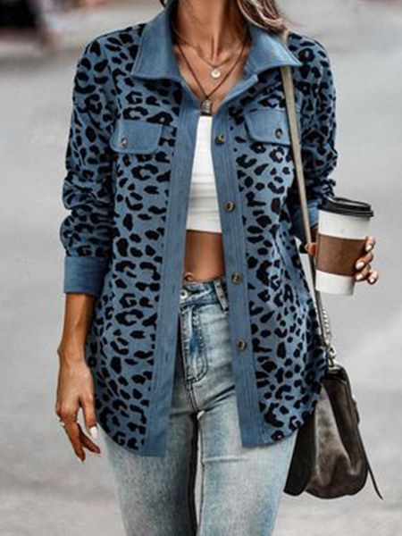 

women's jacket's autumn and winter fashion leopard print button long sleeve jacket coat women 230821, Black;brown