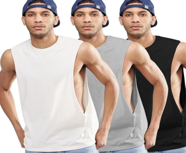 

men039s fitness sleeveless vest with extreme dropped armhole crew neck regular fit shirts tank 2106238237561, White;black