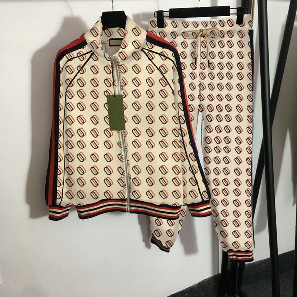 

fashion women tracksuit designer long sleeve two-piece sets full letter print splice webbing jacket and drawstring pants leisure street autu, Gray