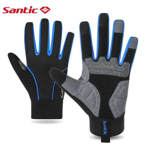 

sports gloves santic cycling winter windproof touchscreen bike bicycle long finger gel pads for women and men mtb 230821, Black