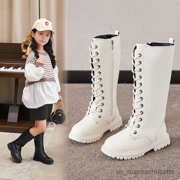 

boots autumn new girls long boots high boots princess leather boots fashion waterproof cool 27-37 kids shoes r230822, Black;grey