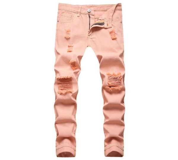 

men039s jeans 2021 loose pink straight ripped casual01233273777, Blue