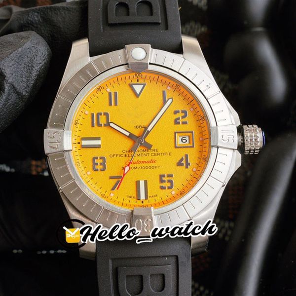 

new ii seawolf a1733010 yellow dial automatic mens watch 316l steel case black rubber strap sport watches hwbe hello 296s, Slivery;brown