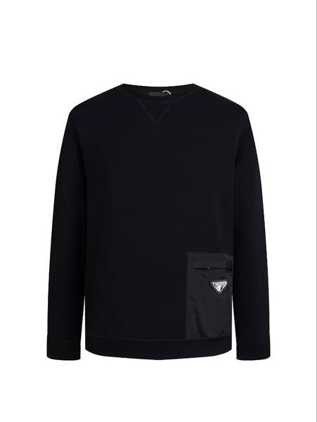 

european and american designers' men's sports sweaters autumn and winter metal triangle logo round neck pocket patch couple hundre, Black
