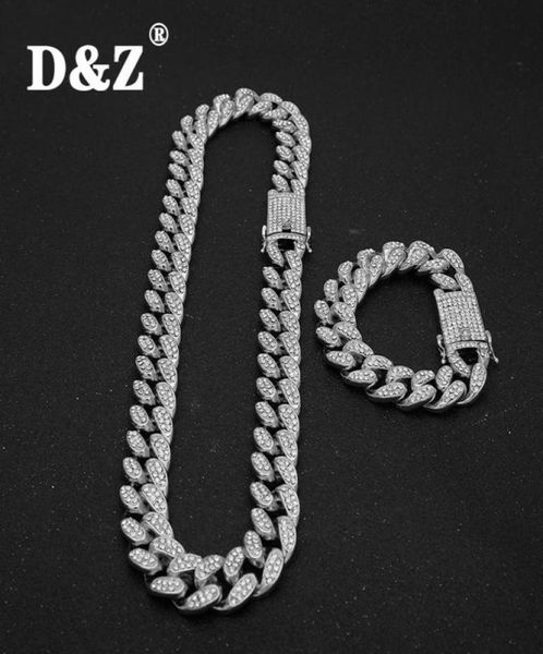

dz 20mm iced out cuban necklace chain hip hop jewelry choker gold silver color rhinestone cz clasp for mens rapper necklaces li8369253