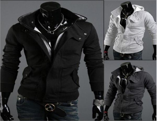 

new fashion men039s casual hooded cardigan jacket coat man outerwear clothing 212 black dark gray light gray5193187, Black;brown