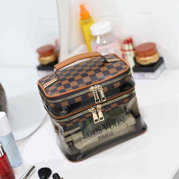 

cosmetic bag large capacity double-layer dry wet separation old flower pu waterproof cosmetic washing and storage bag 220625210k
