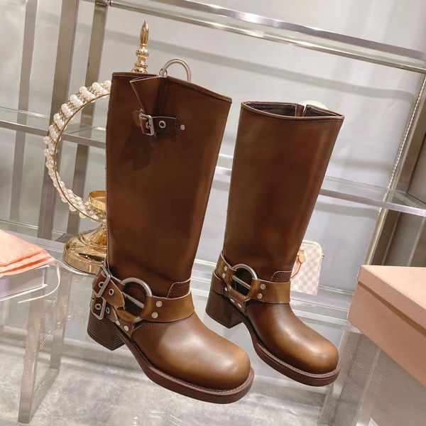 

designer boot luxury cowboy nniu boots for womens tall boots shoes style brown leather biker boots ccowgirl boots chunky heel martin boots b, Black