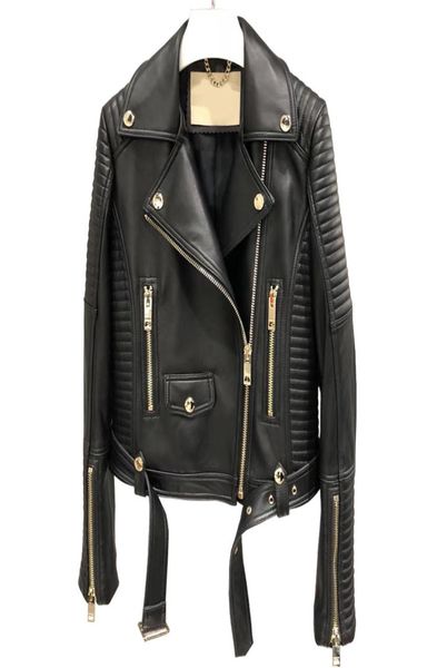 

new luxury genuine leather jacket women black fashion slim motorcycle biker real sheepskin leather short coats belt female 2010309453161