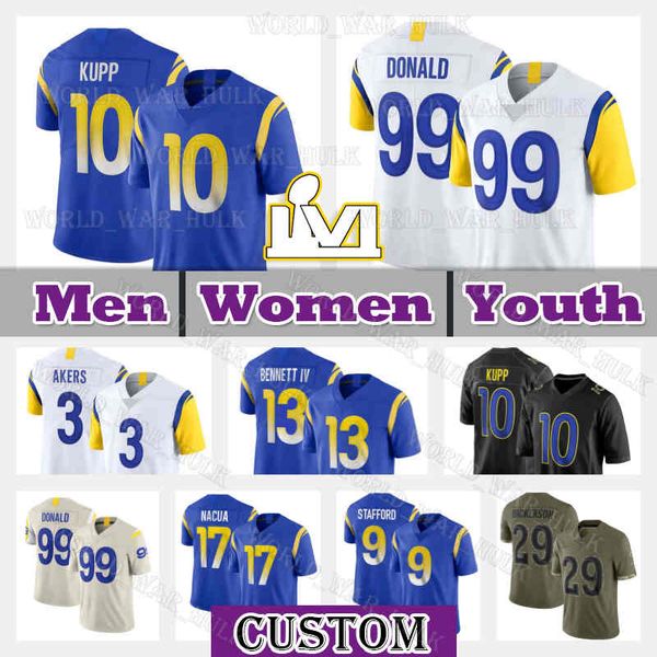 

10 cooper kupp jersey 99 aaron donald football 13 stetson bennett iv los angeleses rams cam akers tutu atwell 9 matthew stafford royce an pu, Black;red