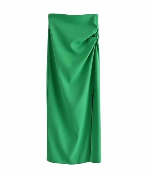 

skirts 2022 green long woman high waist pencil skirt women elegant pleats midi white black summer with side slit7276417