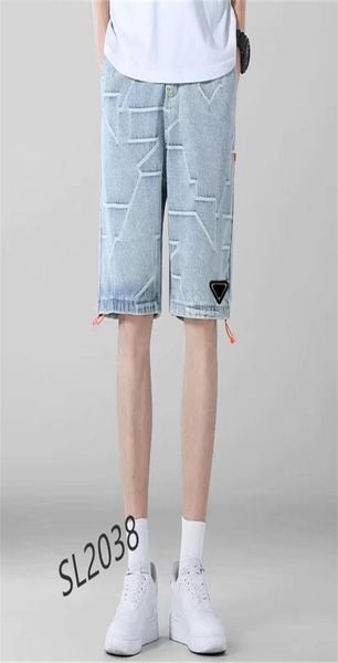 

men casual denim shorts blue summer new stretch fashion jeans embroidered slim jeans male brand knee length five poin8113739