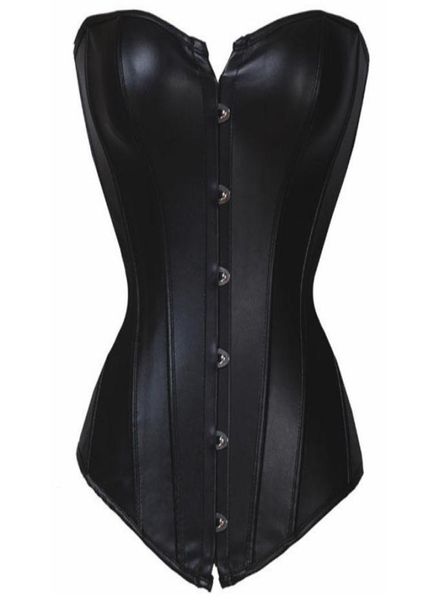 

wholeblack faux leather burlesque overbust corset punk goth fetish5795198, Black;white