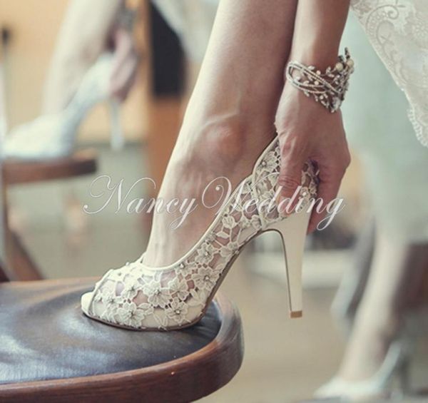 

bling bling flowers wedding shoes pretty stunning heeled bridal dress shoes peep toe white lace crystal handcrafted prom pumps6351988, Black