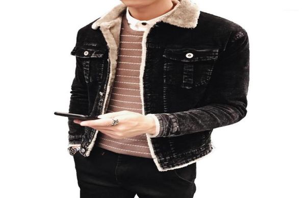 

men fashion denim jackets autumn and winter black denim jacket thick wool coat male plus velvet jacket size l3xl 4xl12930592, Black;brown