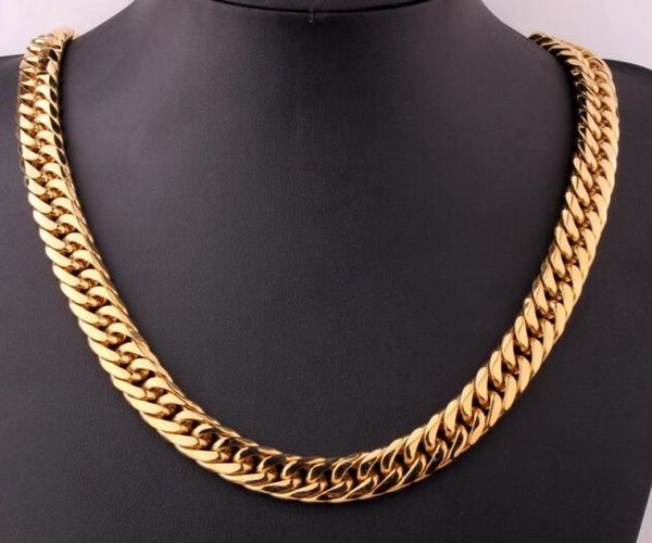 

13mm heavy stainless steel 14k gold fill mens curb cuban chain necklace7179084, Silver