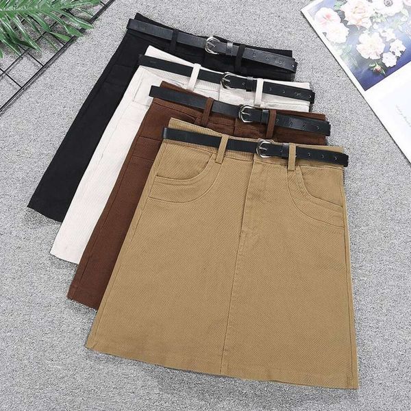 

refined washer cotton elastic a line skirt womens high waist all matching short anti revealing work dress, Black