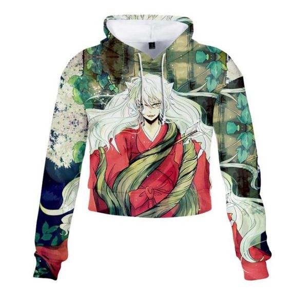 

japan anime inu yasha inuyasha 3d print crop hoodie harajuku cropped sweatshirt streetwear hip hop long sleeve pullover 3802735, Black