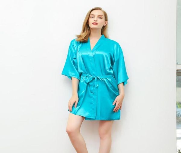 

charming bride bridesmaid wedding robe satin sleepwear summer mini nightdress kimono bathrobe casual home dressing gown mxxl1002503, Black;red
