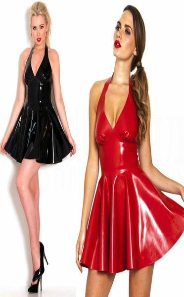 

women fashion vestido exotic dress plus size halter collect waist ruffled skirt lingerie latex dress clubwear dancewear 5826834, Black;gray