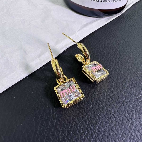 

r miumiu earrings fashion new colorful m-letter diamond inlaid ear studs for female ins small design c-shaped fashionable luxury gift jewelr, Golden