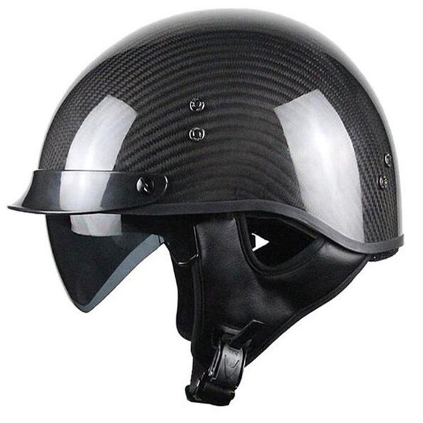 

voss 888cf genuine carbon fiber dot half helmet with drop down sun lens and metal quick release - s - gloss carbon265s
