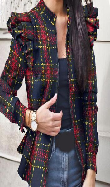 

autumn camouflage print ruffled jackets women slim oneck ruffles elegant jacket female winter fashion casual ladies coats 2010078284429, Black;brown