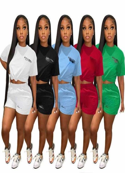 

designer women tracksuits two piece outfits summer short sleeve t shirt and shorts sportswear joggers suit5672674, Gray