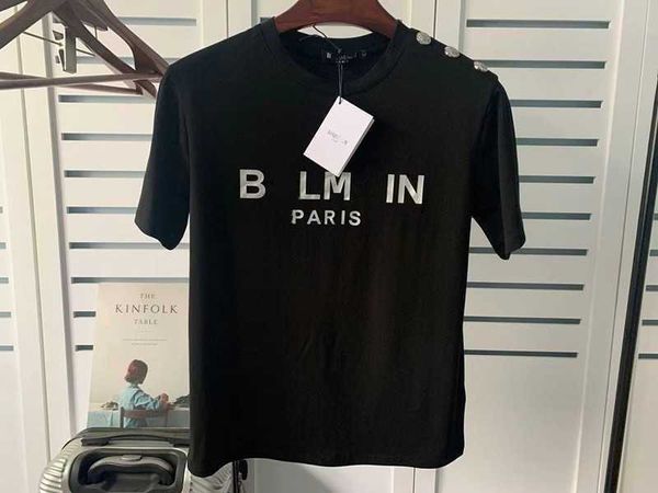 

balman designer t shirt cotton shirt loose letter gold button pullover t-shirt, White