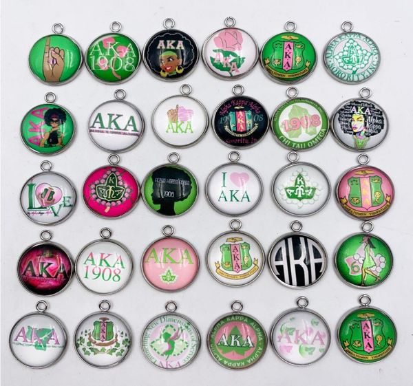 

aka sorority charms 18mm glass aka alpha zeta phi beta dome charms stainless steel pendant dangle for diy women jewelry mak4157398, Bronze;silver