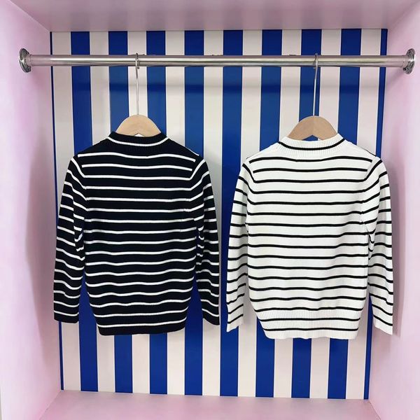 

family matching outfits designer baby girls clothes 2023 autumn kids knitted sweater casual warm wool striped boys pullover children costume, Blue