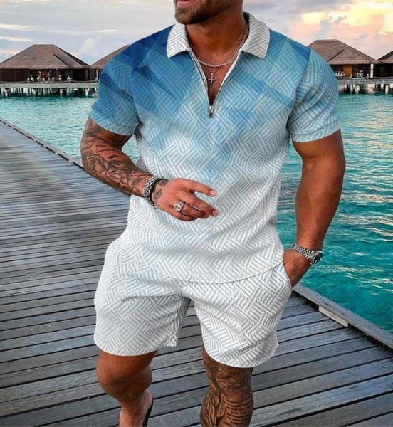 

men039s tracksuits men39s suit 3d color stitching print summer short sleeve shirt shorts fashion zipper two piece setmen033495668, Gray