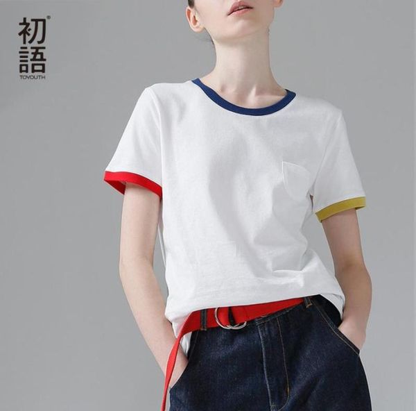 

hit color edge tees for women basic cotton tshirt casual oneck tee shirt femme summer short sleeve tshirts female trend2406761, White