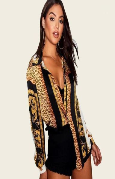 

women039s stitching fashion novel printed longsleeved shirt personality blouse shirt 117836255, White