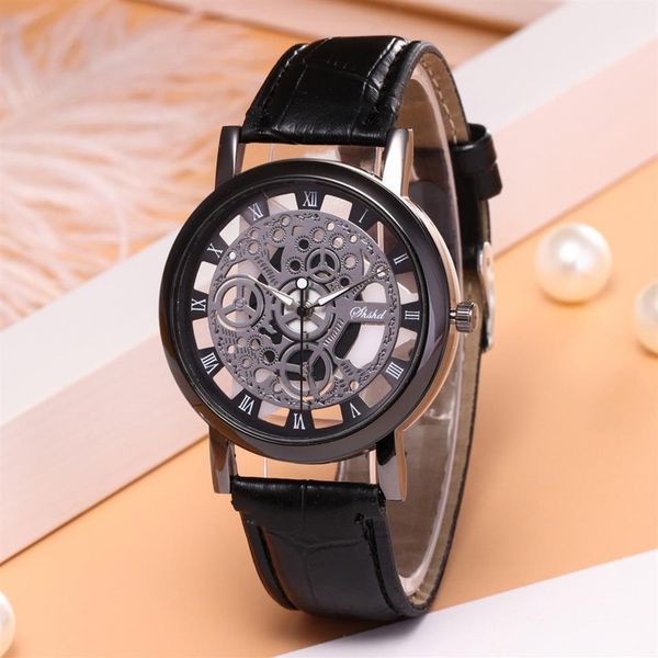 

hollow leather strap business men's quartz watch285z, Slivery;brown