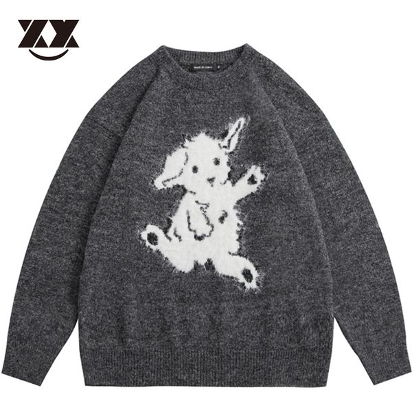 

men's sweaters cute cartoon knit sweater men streetwear funny dog graphic hip hop women casual loose pullover 230821, White;black