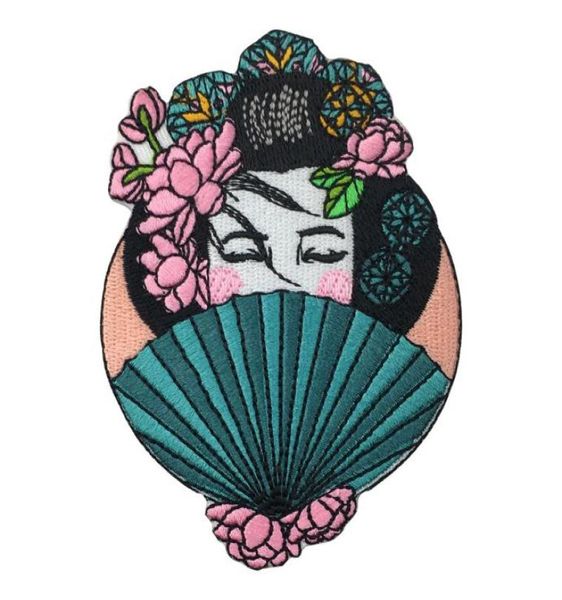 

beautiful japanese geisha embroidery patch for clothing jeans bag iron on patch 39275 inch 5691448, Black