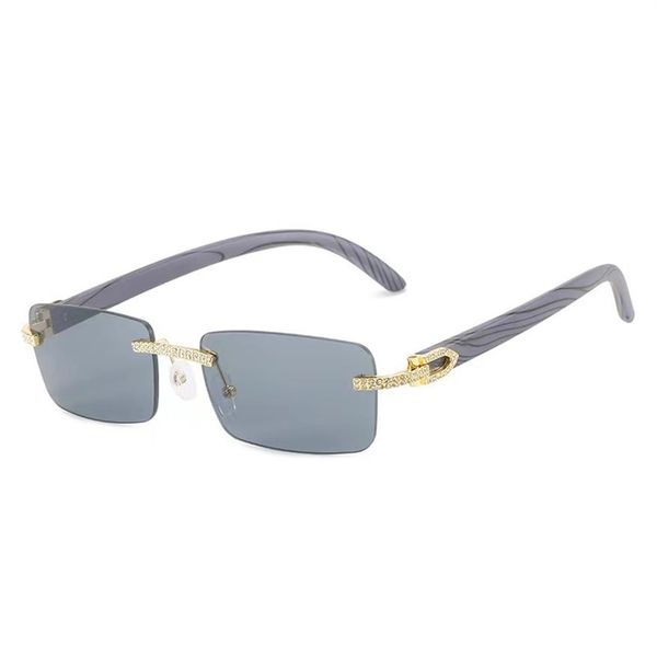 

2022 new black mix white genuine natural buffalo horn sunglasses rimless diamond set sun glasses men women with c decoration rocks291z, White;black