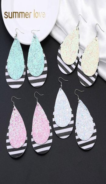 

colorful classic glitter waterdrop pu leather earring for women personalized double layer design jewelry statement dangle earrings6173148, Silver