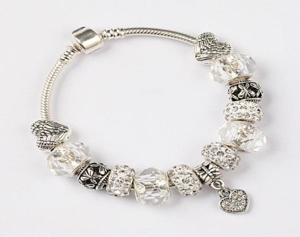 

charm bracelets leabyl classic simle series white crystal diy women bracelet bangle silver color heart flower bead6100544, Golden;silver
