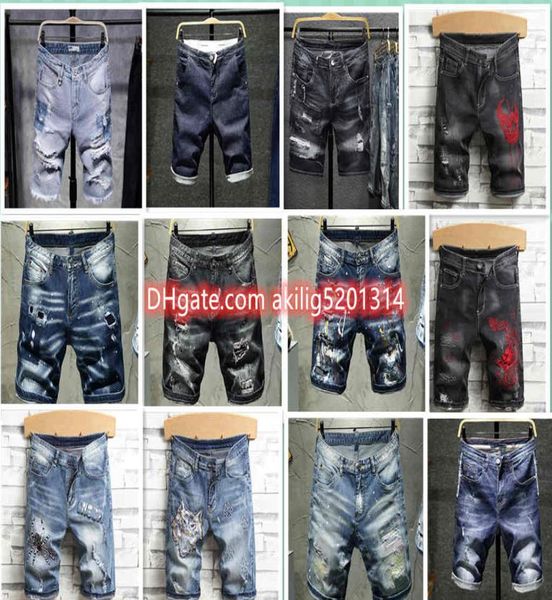 

2021 men jeans trendy allmatch microelastic classic retro white washed fivepoint pants embroidery men039s denim shorts size 8311466, Blue
