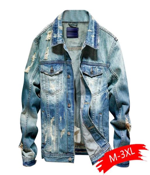 

men039s denim jacket hip hop retro jacket street casual pilot harajuku fashion hole slim buttoned jaqueta masculino jeans1814635, Black;brown