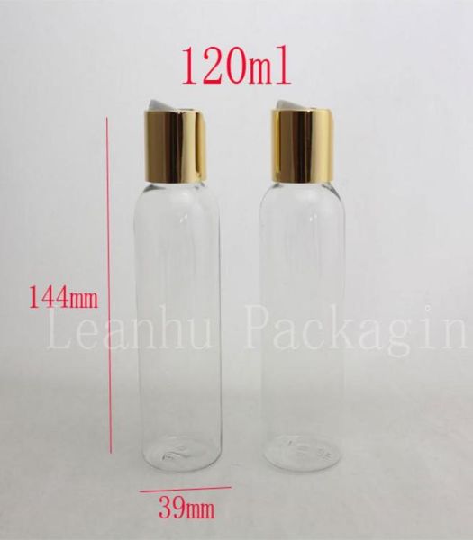

120ml x50 empty transparent cosmetic bottle containers with gold aluminum disc cap pressaluminum cap lotion bottls 4oz6603816