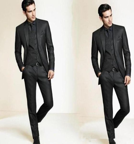 

popular black two buttons groomsmen notch lapel groom tuxedos men suits weddingpromdinner man blazerjacketpantstievest6275514, Black;gray