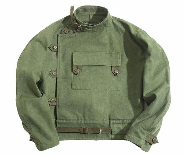 

vintage swedish motocycle jacket men039s womens workwear army green canvas loose coat slim fit punk size4507046, Black;brown