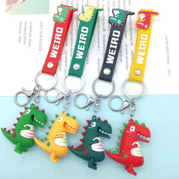 

dinosaur keychain pvc car keychain cartoon letter dinosaur keyring bag small pendant gift, Slivery;golden