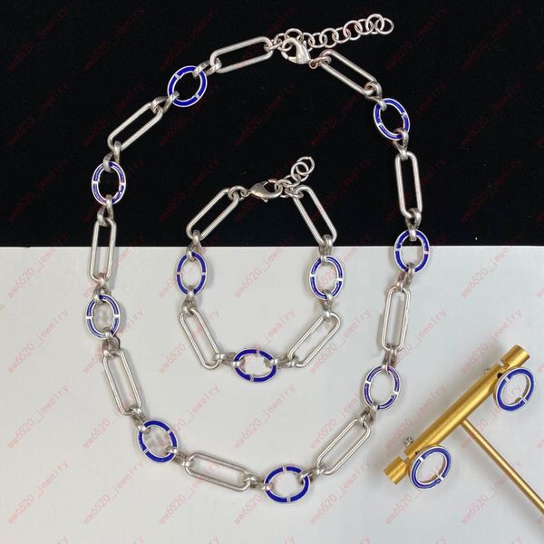 

designer antique silver alphabet blue enamel necklaces, bracelets, earring, fashion women's suit, banquet, valentine's day, christ, Golden;silver