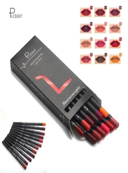 

12pcsset pudaier professional lipliner pencil kit waterproof longlasting contour lip liner pen nude lip pencils cosmetic makeup 401635058